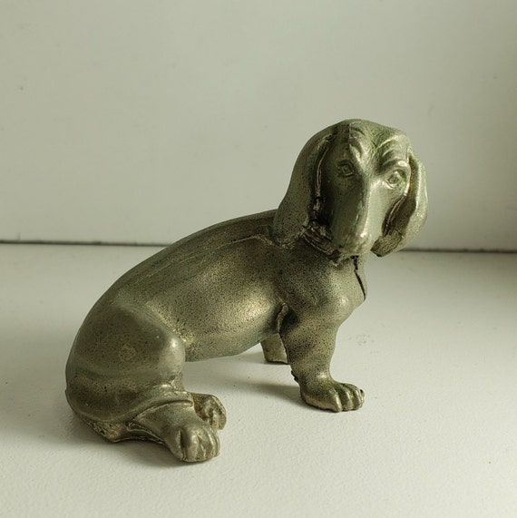 Pewter Collectible Figurine Little With A Puppy Dog Sitting Position