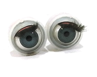 Doll eyes, vintage plastic capsule eyes, blue blinking eyes, 0.86" / 22mm, vintage dolls, doll parts, replacement, Germany, 1950s