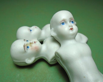 antique all bisque dolls, dollhouse size, lot 3 x antique German painted dolls, porcelain doll, circa 1880, 2.84&quot; Doll parts, Doll repair