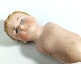Antique all bisque porcelain doll, bisque porcelain dollhouse doll, torso only, Hertwig & Co., Thuringia Germany, doll repair, 2.83" / 72 mm