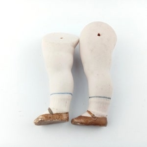 Antique doll legs for dollhouse dolls, bisque porcelain doll repair, 3.0&quot; x 1.16&quot;, circa 1900s, Germany, porcelain doll part