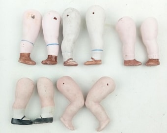 Antique porcelain dollhouse doll legs, 5 pairs, replacement doll parts, doll repair,
