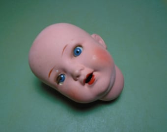 Doll head, composition baby head, 1920s, KWG , Konig and Wernike, Thuringia,  Germany , doll repair, replacement head,  blue glass eyes