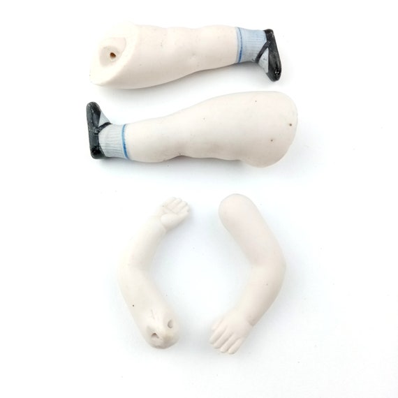 LOT OF 2 PORCELAIN FACE Hands Feet Bisque Dolls 7.5  tall cloth dolls