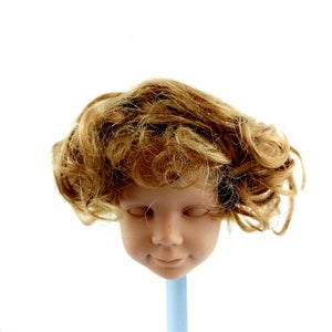 Puppenperücke, Echthaar-Puppenperücke, dunkelblond, 28cm bis 30cm, Vintage Puppenperücke, Lockenfrisur, Doll reich bestickt, Vintage