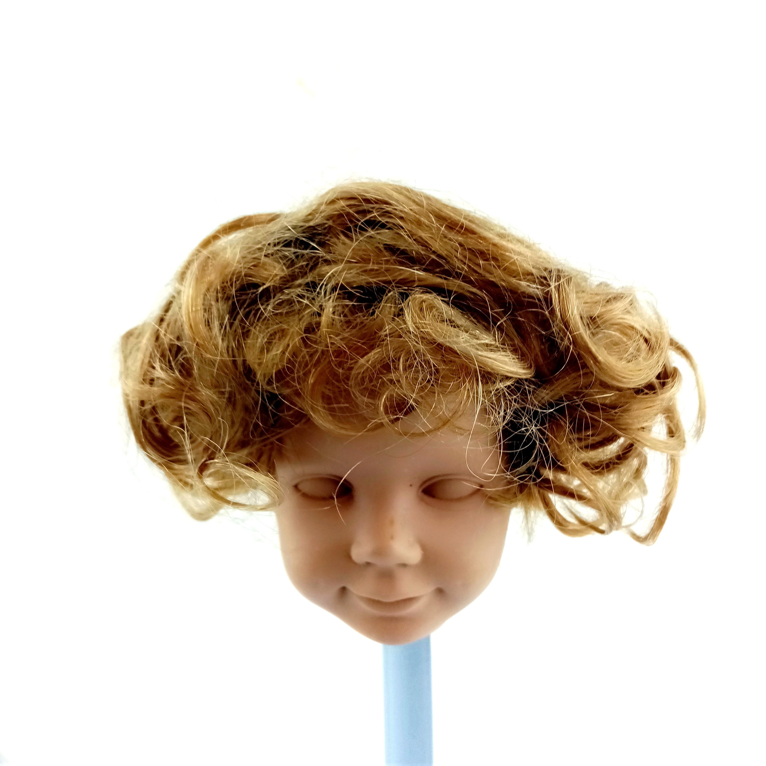 Doll Wig, real hair doll wig, dark blonde, 11" to 12", Vintage doll wig, curly hairstyle, Doll Repair, Vintage