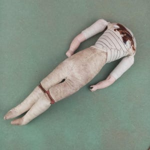 Antique Kestner jointed Kid Leather doll body, small Kestner Leather and Porcelain body,  12.9&quot; tall, circa 1900 Germany,  TLC