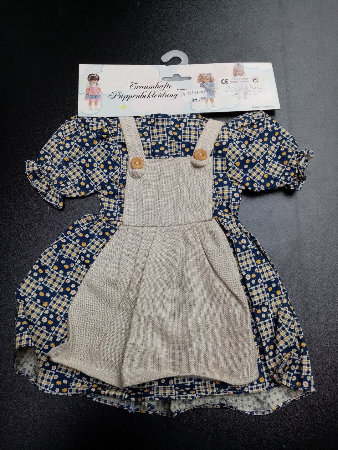 Vintage 22 Inch Dolls Dress, Doll Dress Dark Blue With Floer Pattern