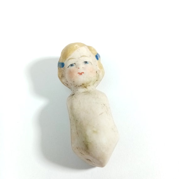Antique all bisque porcelain doll, bisque porcelain dollhouse doll, torso only, Limbach, Thuringia, Germany, doll repair, 2.24" / 57 mm