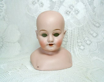 Antiek porseleinen poppenhoofd, hoofd Simon en Halbig, 1010 mal porselein pop schouderhoofd, biscuit, Duitsland 1889, 13,5 cm - 5,31 inch