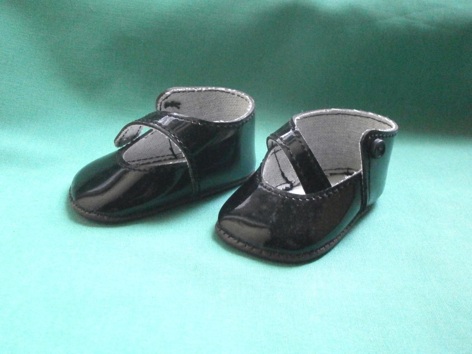 Black Doll Shoes Patent Leather Imitation Shoes Vintage Etsy UK