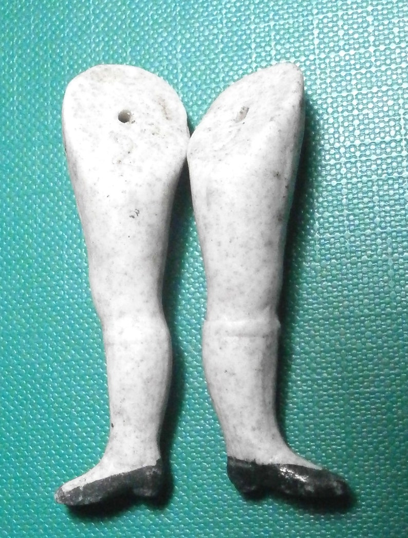 1910s Germany bisque porcelain dollhouse doll legs 1.9 x 0.55 porcelain doll parts rare slim french style doll legs