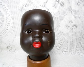 Doll head, composition baby head, 1920s,African Doll, African American Doll , Thuringia,  Germany , doll repair, replacement head, 4.1"