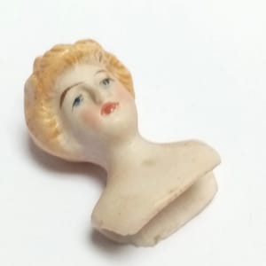 Antique Doll head, Blond Shoulder head, shoulder plate dolls head with blond hair, antique porcelain, 1.29&quot; - 33 mm, Thuringia  Germany