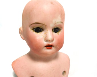 Antiek porseleinen poppenhoofd, Armand Marseille, 3200 mal porseleinen poppenschouderhoofd, Duitsland 1910, 3,1"-7,8 cm, poppenreparatieonderdeel