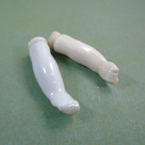Doll lower arms, glazed porcelain arms, China head doll, 1.37&quot; to tie in, antique and vintage doll repair, leather body doll part