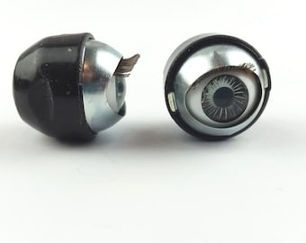 Vintage doll blinking or sleepy eyes, plastic capsule, blue - gray, 0,47" / 12 mm, replacement for vintage dolls