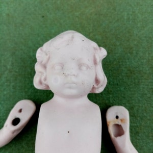 Antique doll, bisque dollhouse dolls, Hertwig, 1910s Hertwig & Co., approx. 4.7&quot; / , bow girl set, Germany