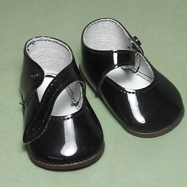 Dolls Shoes, pair of black doll shoes, patent leather imitation, 1.96", size 5, Made in Germany