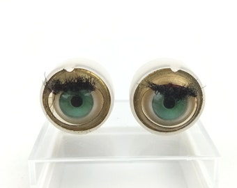 vintage doll, blinking or sleepy eyes, plastic capsule, green-blue, 0.47" / 12mm, replacement for vintage dolls