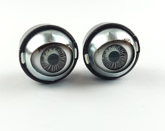 Vintage doll blinking or sleepy eyes, plastic capsule, blue - gray, 0.39" / 10 mm, replacement for vintage dolls