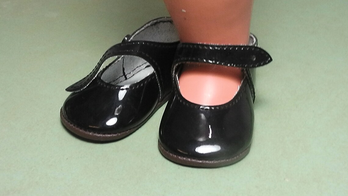 Dolls Shoes Pair of Black Doll Shoes Patent Leather Etsy UK