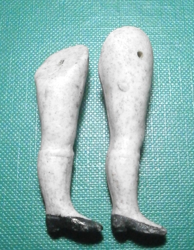 1910s Germany bisque porcelain dollhouse doll legs 1.9 x 0.55 porcelain doll parts rare slim french style doll legs