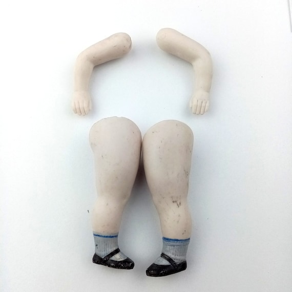 Antique All Bisque Porcelain Doll Arms & Legs, Rare Large Doll