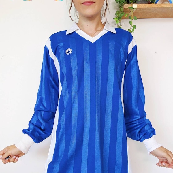 Añada 1980 | camiseta de fútbol a rayas azules y blancas, camiseta deportiva de manga larga
