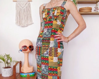Long patchwork dress | vintage from the 90s for women