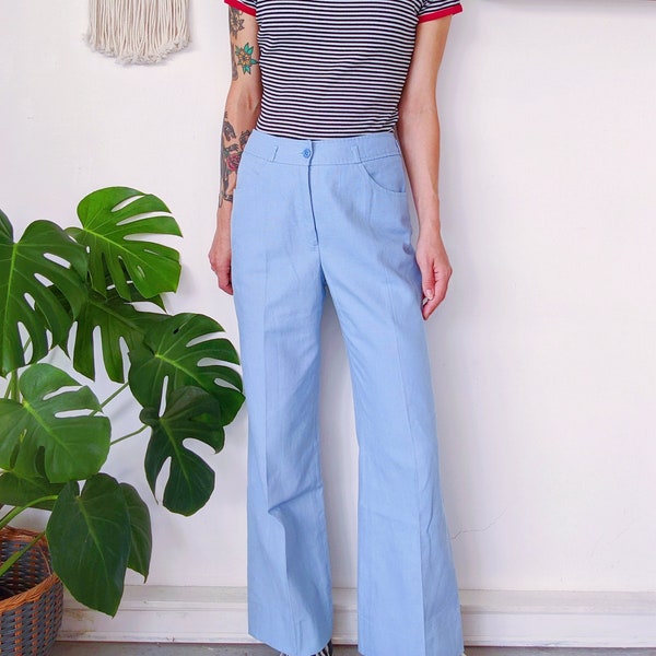 Pantalon en coton bleu clair, jeans bootcut | vintage des années 70