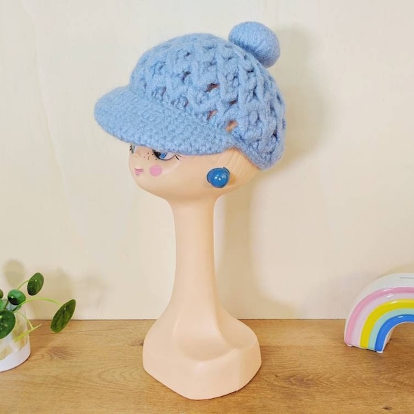 Vintage 1970 | Blue Gavroche cap with handmade tassel