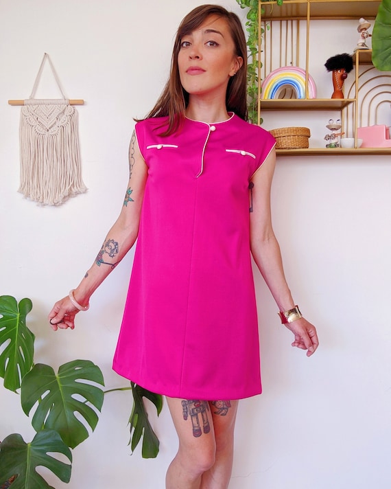 Robe mini rose fuchsia sans manche robe Weill retro 60 s Mod Twiggy vintage des annees 70 Etsy France