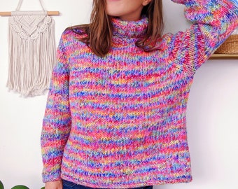 Multicolored oversized sweater, handmade turtleneck sweater | vintage 90s