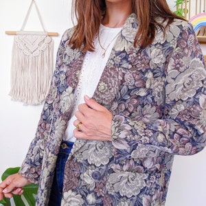 Blazer en trame canevas avec grosses fleurs et plantes vintage des années 80 image 5