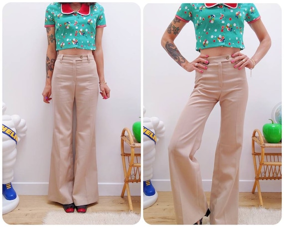 Beige Flare Elephant Leg Pants Vintage From the 70s 