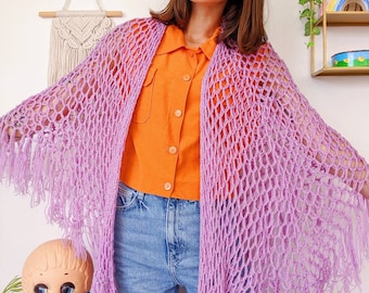 Vintage purple purple crochet crochet poncho from the 70s