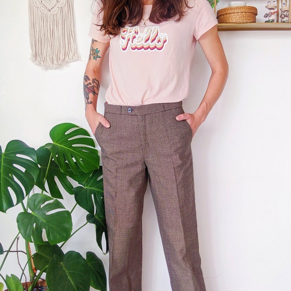 Pantalon en laine à carreaux marrons, pantalon de costume | vintage des années 80