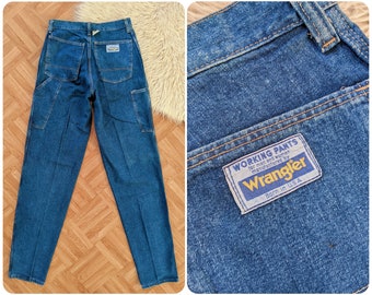SELTENE Deadstock-Wrangler-Jeans aus blauem Denim, Denim-Arbeitshose | Vintage 80er Jahre