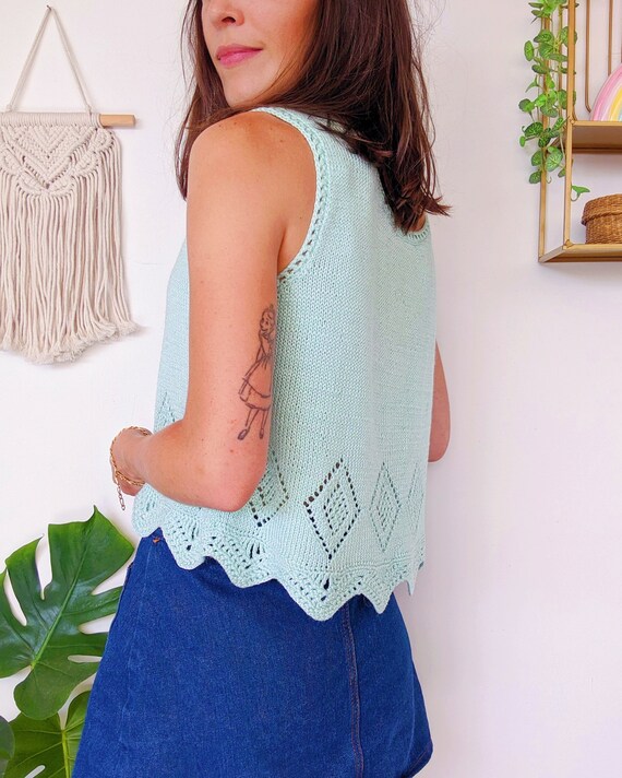 Light blue knitted sweater, sleeveless cotton ove… - image 4