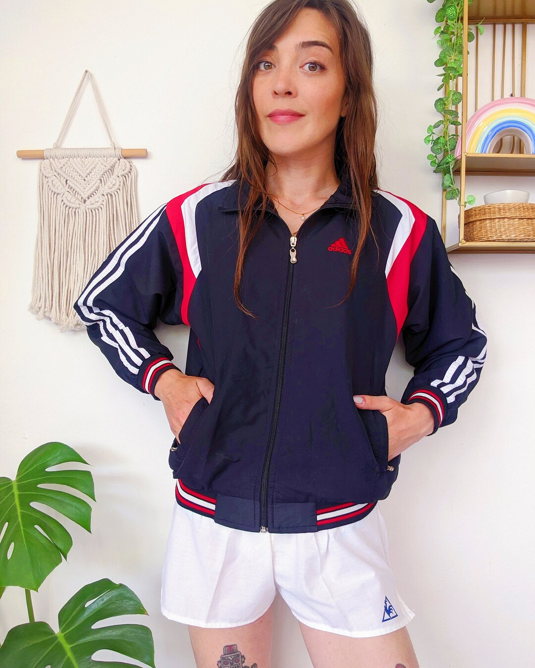 Black, White and Red ADIDAS Track Jacket, Unisex High Neck
