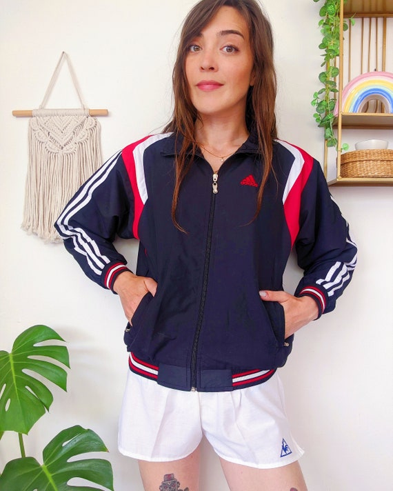 Black, White and Red ADIDAS Track Jacket, Unisex High Neck Zip