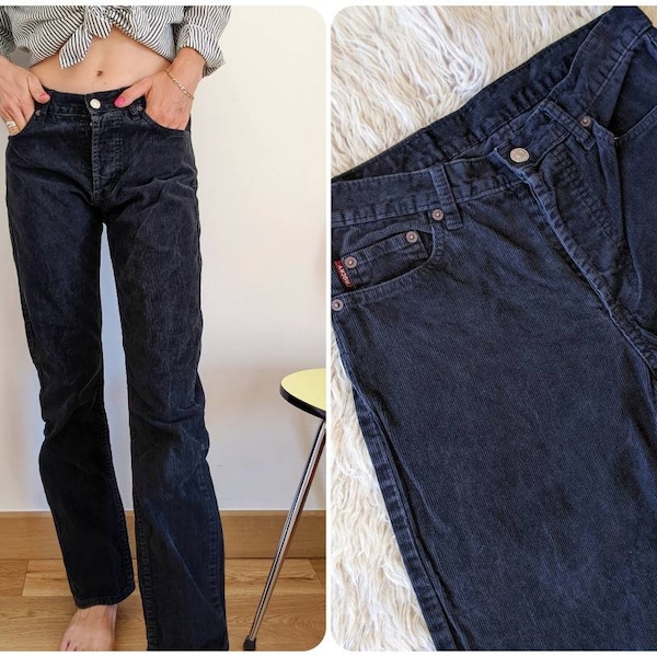 Pantalon en velours noir côtelé, jeans en velours coupe droite | vintage des années 90