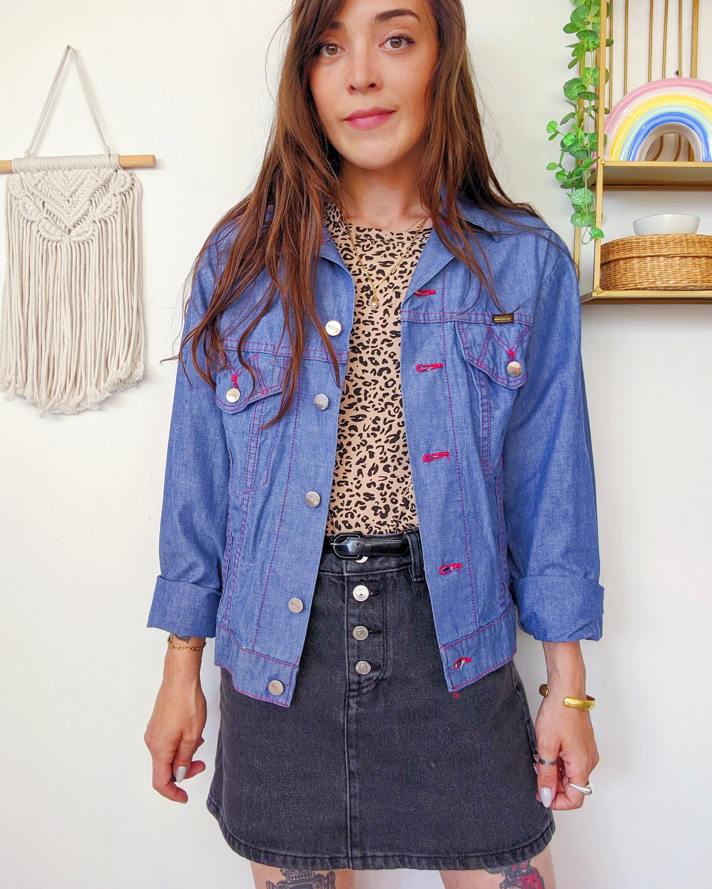 Light Blue Denim Jean Jacket With Red Stitching Made in USA