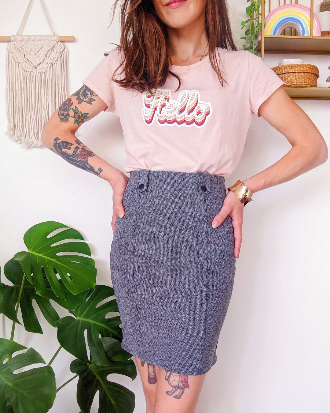 Mini-jupe grise Camaïeu très moulante, jupe crayon en élastane