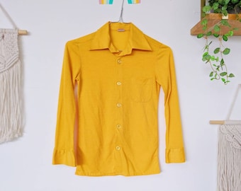 Chemise en coton jaune col large poignard vintage des années 70 pour enfant