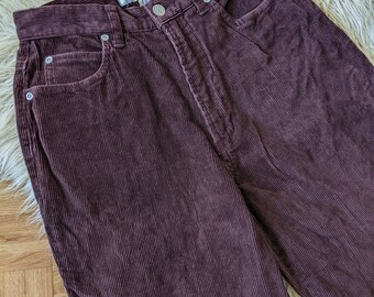 Pantalon marron en velours côtelé, jeans coupe droite et montante | vintage des années 80-90