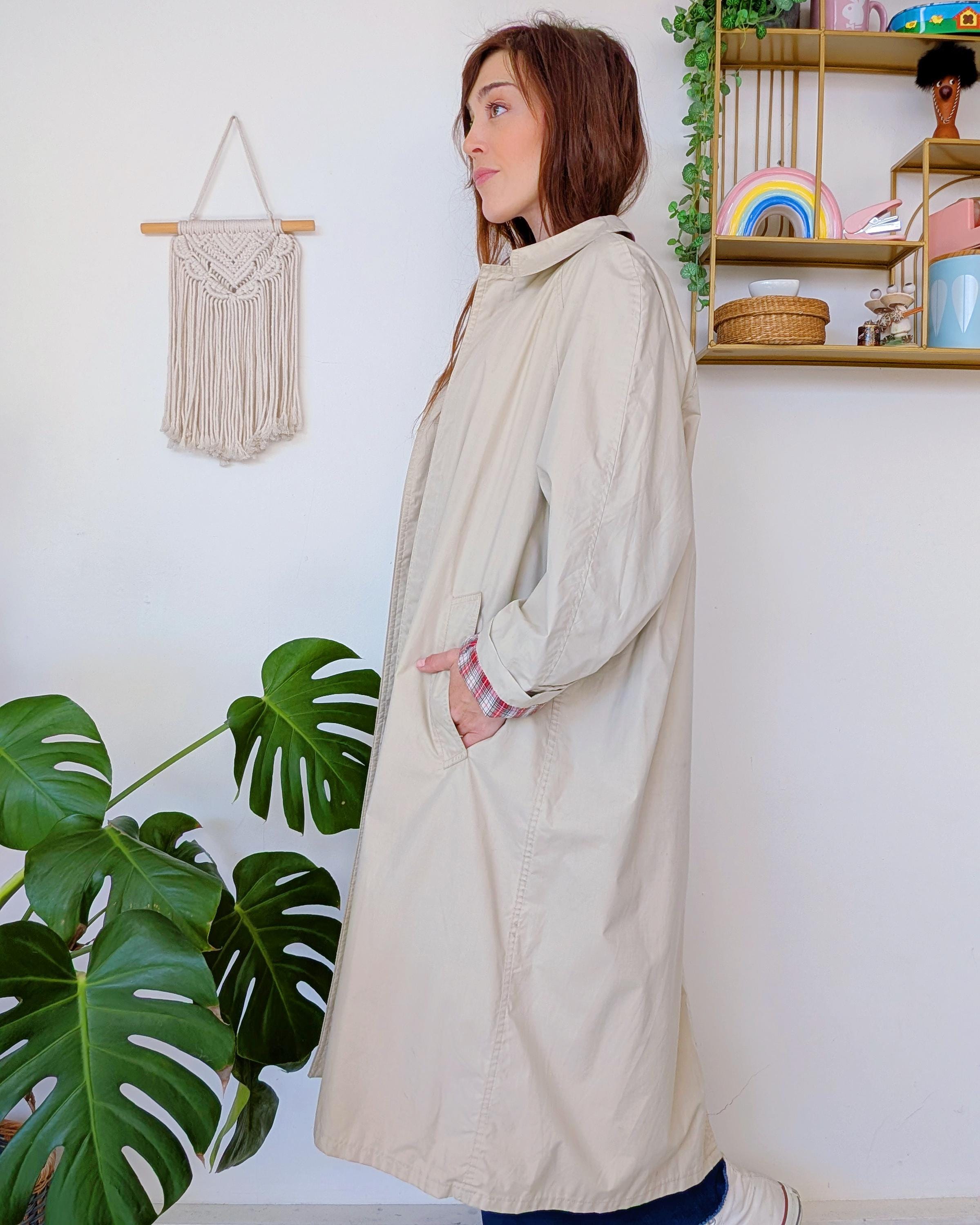 Chipie Beige Cotton Trench Coat, Lightweight Long Coat With Red