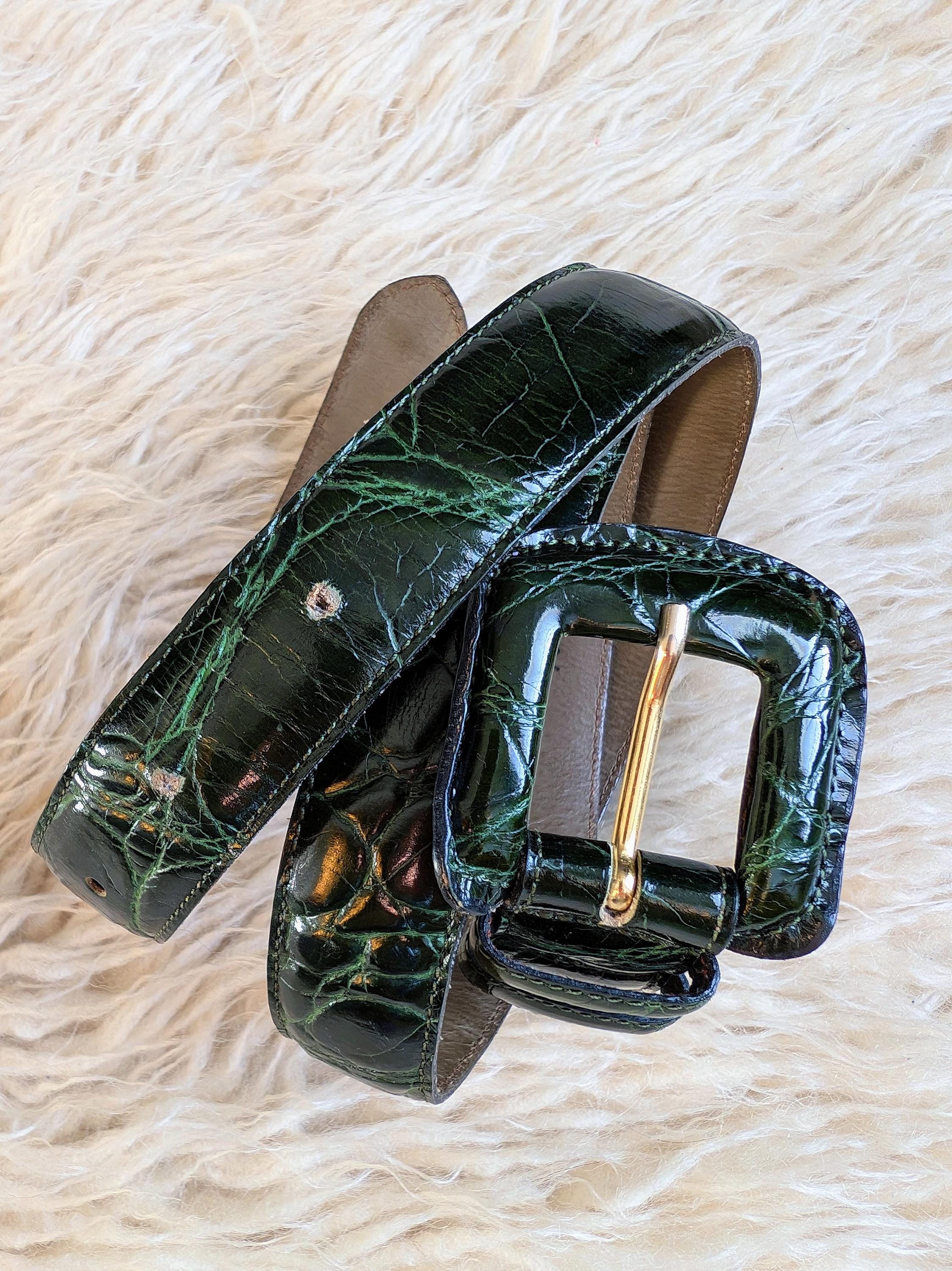 70\'s - Bright Green Patent Leather Buckle Belt - Size S Flash Patent Belt with Color Options and - Nokona Ballgloves main image 3
