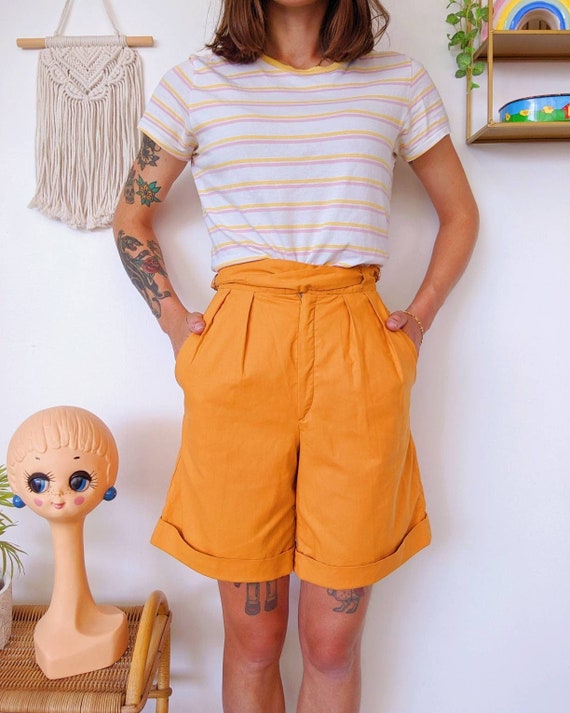 Mustard yellow high waisted shorts deals